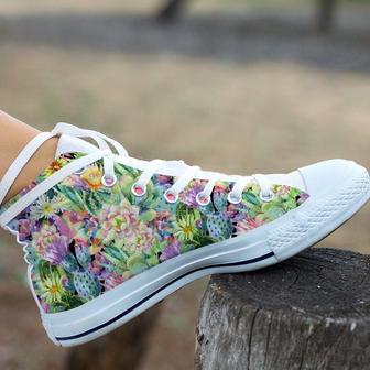 Blooming Cactus Garden Pattern High Top Shoes, Unisex Sneakers, Men And Women High Top Sneakers - Monsterry