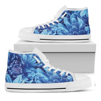 Blue Chrysanthemum Flower Print White High Top Shoes - Monsterry DE