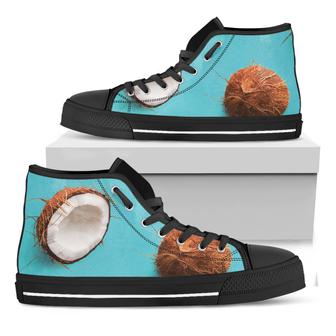 Blue Coconut Pattern Print Black High Top Shoes - Monsterry