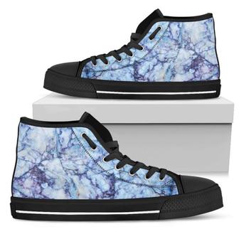 Blue Marble Print Men's High Top Shoes - Monsterry CA