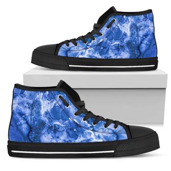 Blue Sapphire Marble Print Men's High Top Shoes - Monsterry CA