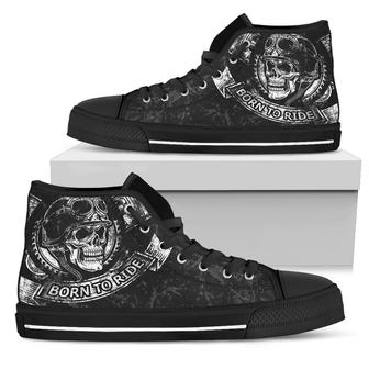 Born To Ride Motorcycle High Top Shoes Sneakers - Monsterry