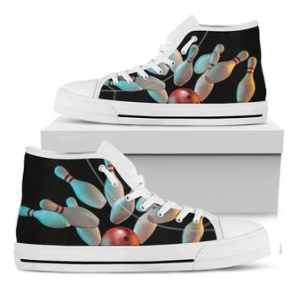 Bowling Strike Print White High Top Shoes - Monsterry