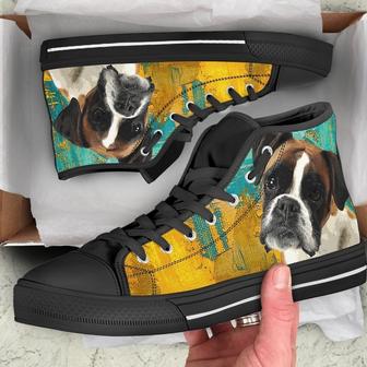 Boxer Dog Sneakers Colorful High Top Shoes - Monsterry