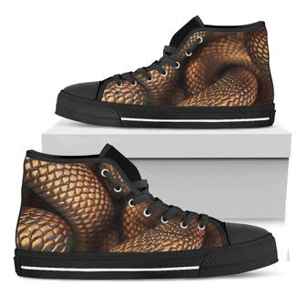 Bronze Snake Print Black High Top Shoes - Monsterry