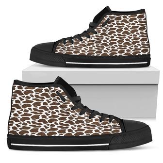 Brown Cow Print Mens High Top Shoes - Monsterry