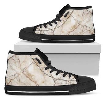 Brown Marble Print Men's High Top Shoes - Monsterry