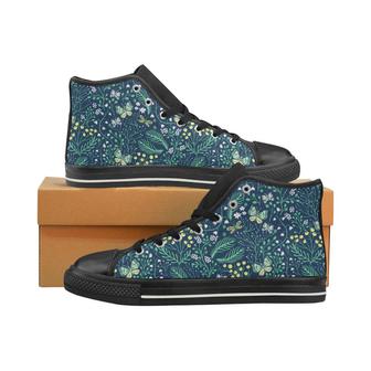 butterfly leaves pattern Men's High Top Shoes Black - Monsterry UK