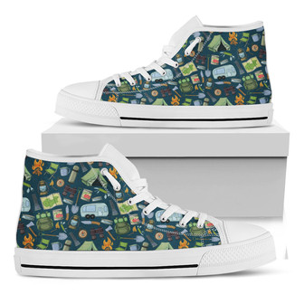 Camping Equipment Pattern Print White High Top Shoes - Monsterry