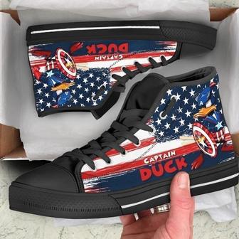 Captain Donald Duck Sneakers High Top Shoes American Flag High Top Shoes - Monsterry AU