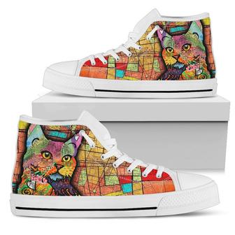 Cat High Tops For Women, Colorful Cat Canvas Shoes, Sneakers High Tops, Gift For Cat Lover Colorful - Monsterry UK