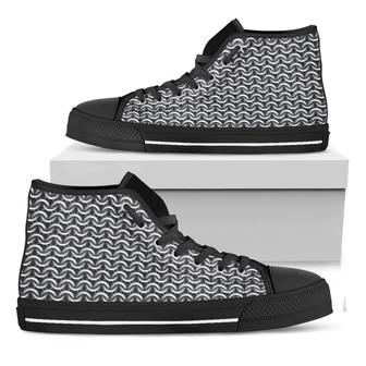 Chainmail Texture Print Black High Top Shoes - Monsterry