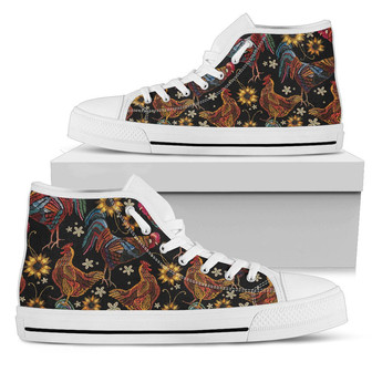 Chicken Embroidery Style Women High Top Shoes - Monsterry