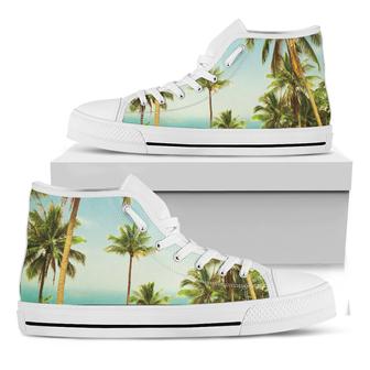 Coconut Tree Print White High Top Shoes - Monsterry AU