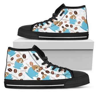 Coffee Beagle Fabric Pattern High Top Shoes - Monsterry AU