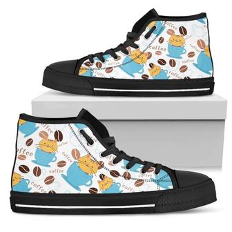 Coffee Cat Fabric Pattern High Top Shoes - Monsterry AU
