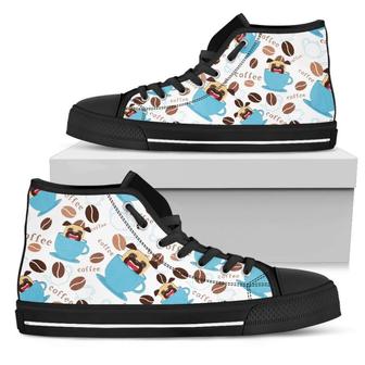 Coffee Pug Fabric Pattern High Top Shoes - Monsterry UK