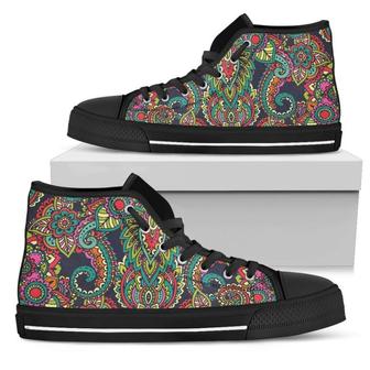Colorful Floral Mandala Print Men's High Top Shoes - Monsterry CA