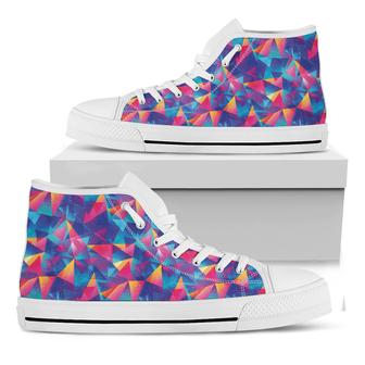 Colorful Geometric Mosaic Print White High Top Shoes - Monsterry