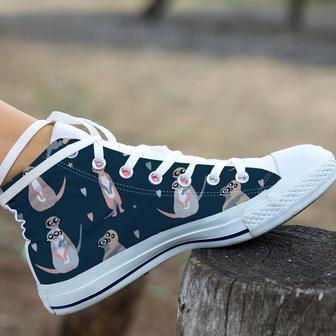 Colorful Meerkat And Hearts Pattern High Top Shoes, Unisex Sneakers, Men And Women High Top Sneakers - Monsterry AU