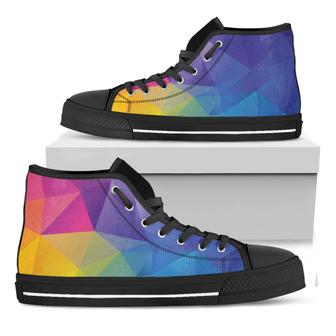 Colorful Polygonal Geometric Print Black High Top Shoes - Monsterry CA