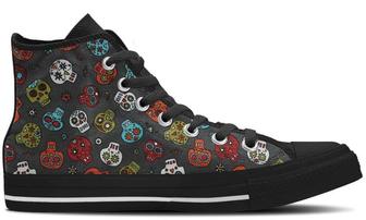 Colorful Skulls High Top Canvas Shoes - Monsterry