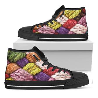Colorful Wool Yarns Print Black High Top Shoes - Monsterry UK