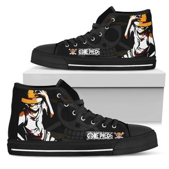 Cool Face Luffy Sneakers High Top Shoes - Monsterry