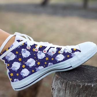 Counting Sheep To Fall Asleep Pattern High Top Shoes, Unisex Sneakers, Men And Women High Top Sneakers - Monsterry DE