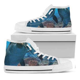 Cute Dolphins In The Ocean Print White High Top Shoes - Monsterry DE