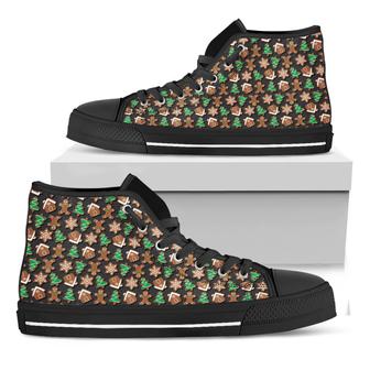 Cute Gingerbread Pattern Print Black High Top Shoes - Monsterry UK