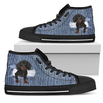 Dachshund Break The Wall High Top Shoes - Monsterry