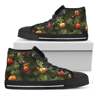 Decorated Christmas Tree Print Black High Top Shoes - Monsterry UK