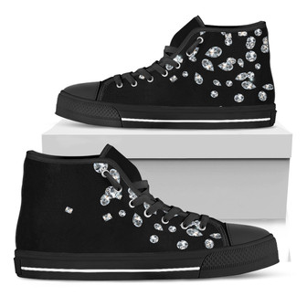 Diamond Gems Print Black High Top Shoes - Monsterry