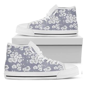 Drawing Orchid Pattern Print White High Top Shoes - Monsterry