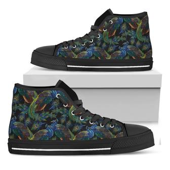 Embroidery Peacock Pattern Print Black High Top Shoes - Monsterry AU