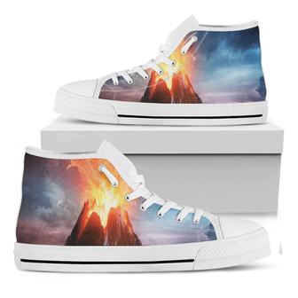 Erupting Volcano Print White High Top Shoes - Monsterry AU