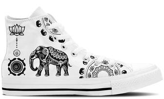 Ethnic Elephant White High Top Canvas Shoes - Monsterry