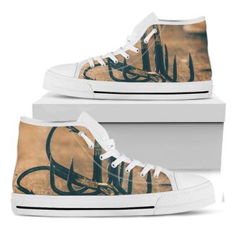Fishing Hooks Print White High Top Shoes - Monsterry CA
