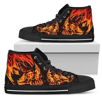 Flaming Skull High Tops For Women, Canvas Shoes For Men, Sneakers Gift For Skull Lover, High Tops - Monsterry AU