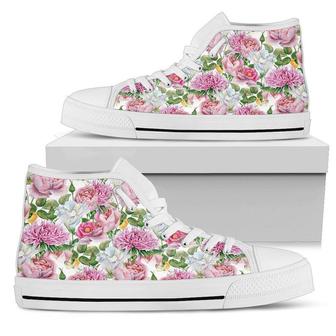 Floral High Tops For Women, Colorful Canvas Shoes, Sneakers High Tops, Gift For Her Colorful Shoes - Monsterry