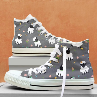 Funny Sheep Wild High Top Shoes, Unisex Sneakers, Men And Women High Top Sneakers - Monsterry