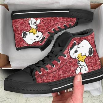 Funny Snoopy And Woodstock Canvas Shoes Charlie Brown Custom High Top Peanuts The Snoopy Show Animation | Favorety AU