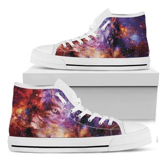 Galaxy Wolf Portrait Print White High Top Shoes - Monsterry