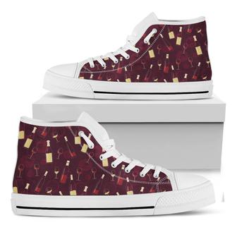 Glasses And Bottles Of Wine Print White High Top Shoes - Monsterry AU