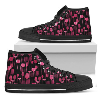 Glasses Of Wine Print Black High Top Shoes - Monsterry