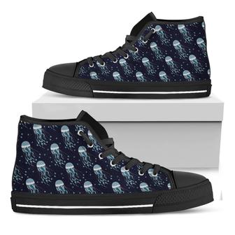 Glowing Jellyfish Pattern Print Black High Top Shoes - Monsterry