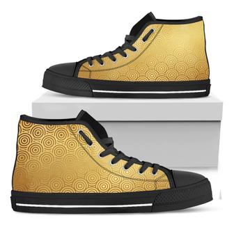 Gold Chinese Pattern Print Black High Top Shoes - Monsterry AU
