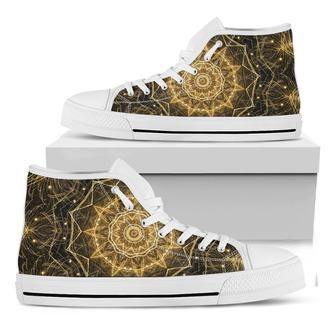 Gold Kaleidoscope Print White High Top Shoes - Monsterry UK
