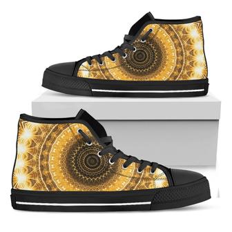 Gold Lights Kaleidoscope Print Black High Top Shoes - Monsterry AU